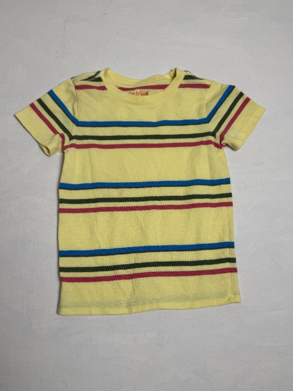 Cat & Jack Yellow 3T T-Shirt Short Sleeve Striped 60% Cotton Crew Neck